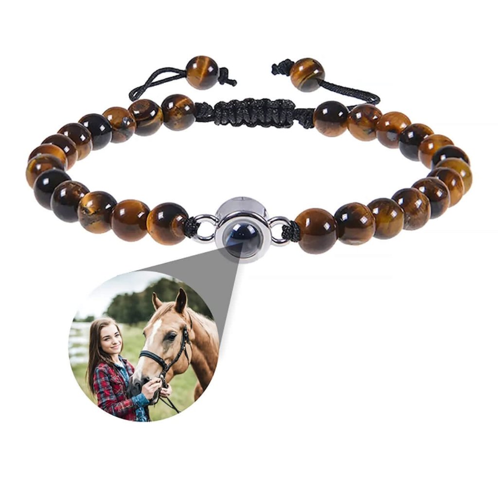 Natural Stone Bead Photo Memory Bracelets with Circle Charm